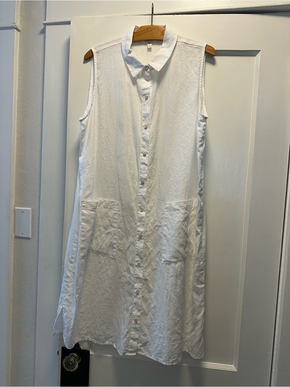 Eileen Fisher White Sleeveless Button-Front Midi Dress